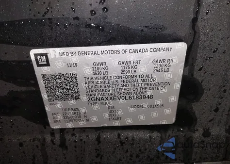 2020 Chevrolet Equinox Awd Premier 1.5L Turbo z USA, uszkodzony, nr VIN 2GNAXXEV0L6183948